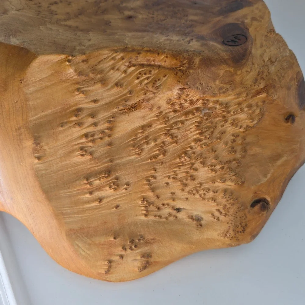 Live Edge Burl Wood Rustic Bowl Handcrafted Organic Turned Wood Art Signed JK